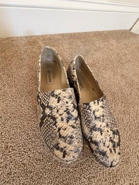 Steve Madden Snake-Print Slip-On Espadrilles in Beige and Black